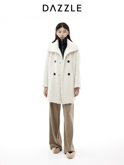 DAZZLE 地素25冬绵羊毛混纺圈圈毛中长款大衣毛绒外套女