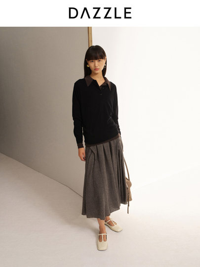 Dazzle 2025 Winter New All-Wool Plaid Elegant Casual Skirt Long Skirt