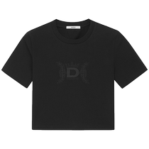 (Limited time special offer) Qiu Tians same style DAZZLE T-shirt spring and autumn new womens embroidered pleated slim fit