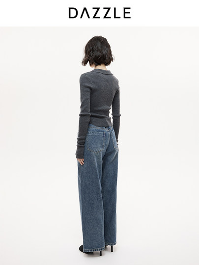 DAZZLE jeans women's 25 autumn and winter loose retro blue wide-leg pants