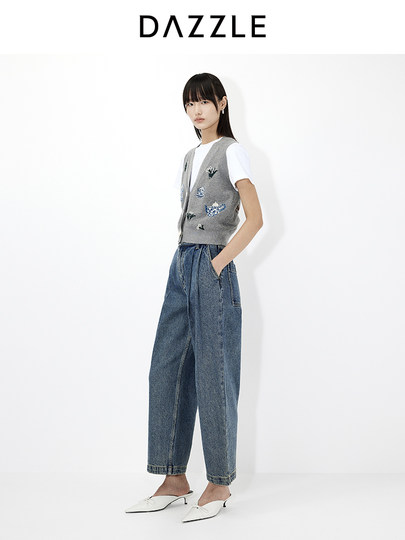 [Green New Year Series]Dazzle Denim Pants 25 Spring Pleated Wide-Leg Pants