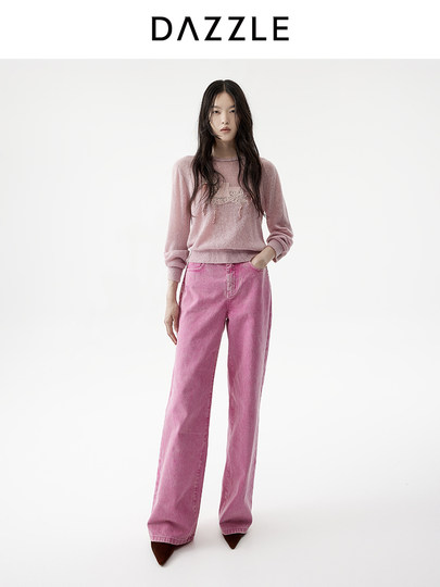 [New Year Green Series] Dazzle Women's Sweater 2026 Spring Pink Knitted Long-Sleeve Top