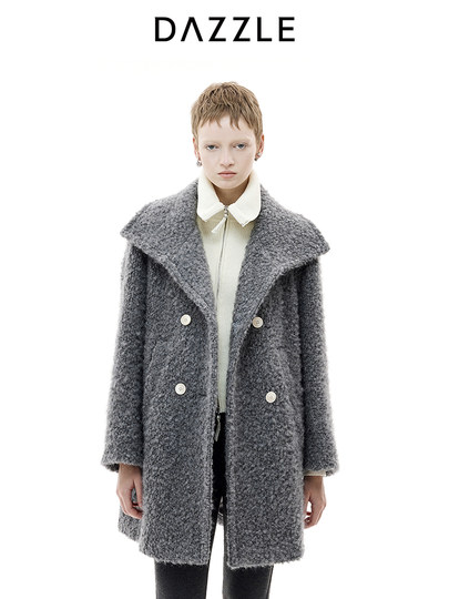 DAZZLE 地素25冬绵羊毛混纺圈圈毛中长款大衣毛绒外套女