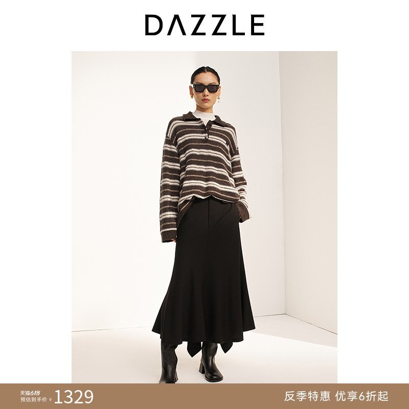 Dazzle Women's Winter Tan Striped Loose Casual Knitted Sweater Pullover Top for Women Dazzle Women's Winter Tan Striped Loose Casual Knitted Sweater Pullover Top for Women