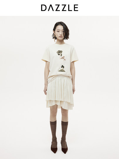 Dazzle Skirt 2025 Autumn and Winter New Off-White Double-Layer Pleated Short Skirt