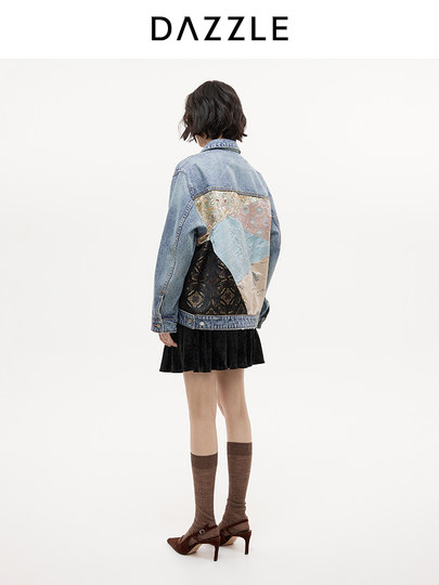 [Hot-Selling Restock] Dazzle Denim Jacket 25 Autumn and Winter New Chinese Style Jacket Women's Top