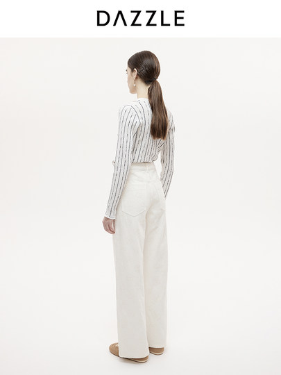 Dazzle Denim Jeans 25Th Autumn/Winter White Simple and Stylish Denim Wide-Leg Pants Long Pants for Women