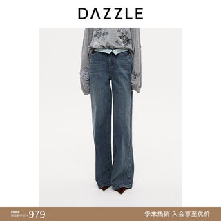 DAZZLE 地素牛仔裤25年秋冬复古蓝色休闲阔腿牛仔裤长裤女