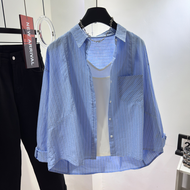 Petite Women Wear Striped Shirts, Long-Sleeved, 2025 Early Autumn New Korean Style, Cocoon-Shaped, Slimming, Pure Cotton Shirt Top Petite Women Wear Striped Shirts, Long-Sleeved, 2025 Early Autumn New Korean Style, Cocoon-Shaped, Slimming, Pure Cotton Shirt Top