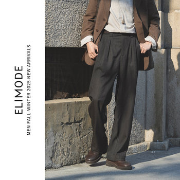 Eli dushu four-season style non-iron double pleated slightly wide commuting casual breathable dark striped trousers straight trousers