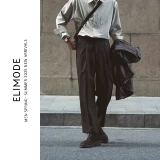 ELI【Yirgacheffe】Весенние и летние повседневные прямые брюки с эластичной резинкой на талии и одной складкой в ​​стиле ретро для поездок на работу и без драпировки