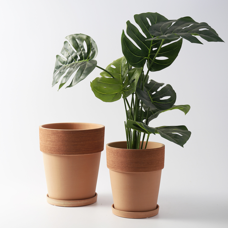 Vintage Distressed Handmade Brushed Red Clay Flower Pot Breathable Terracotta Pot for Monstera, Orchids, Green Plants, and Roses with Tray