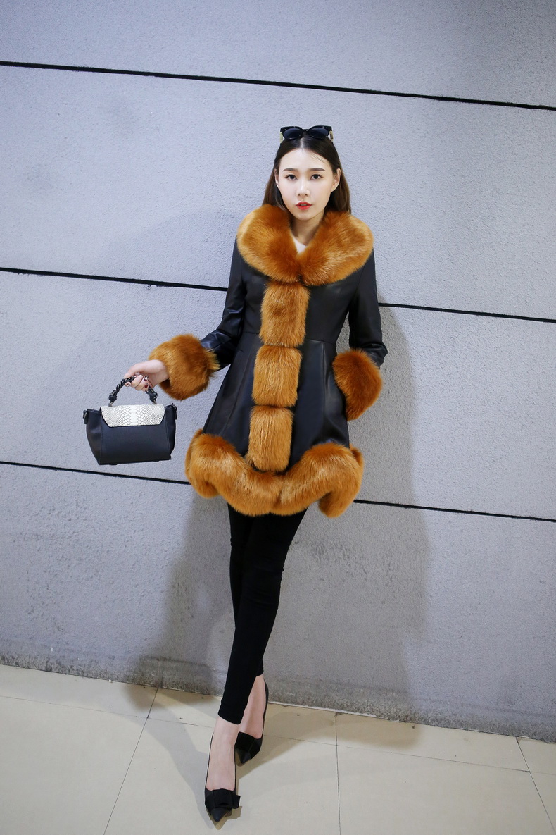 Kích thước lớn của phụ nữ 6XL giả con cáo lông lớn cổ áo lông thú dày của phụ nữ da phần dài slim fur coat chống mùa các mẫu áo lông đẹp