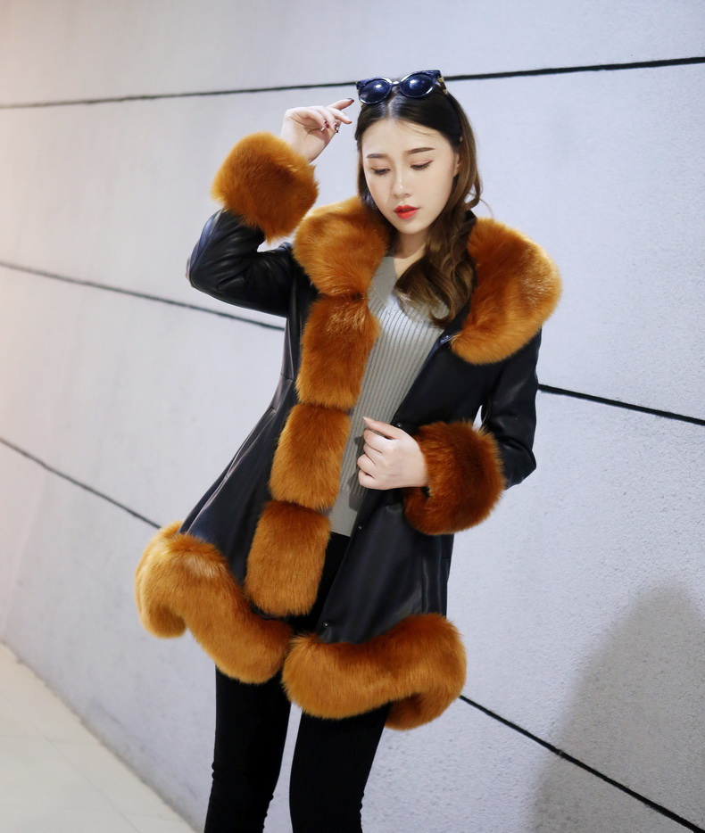 Kích thước lớn của phụ nữ 6XL giả con cáo lông lớn cổ áo lông thú dày của phụ nữ da phần dài slim fur coat chống mùa các mẫu áo lông đẹp