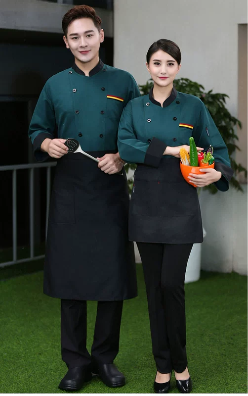 Đầu bếp nướng overalls nam dài tay mùa thu và nhà hàng nhà bếp nhà bếp quần áo phục vụ đầu bếp bánh ngọt cộng với phân bón để tăng