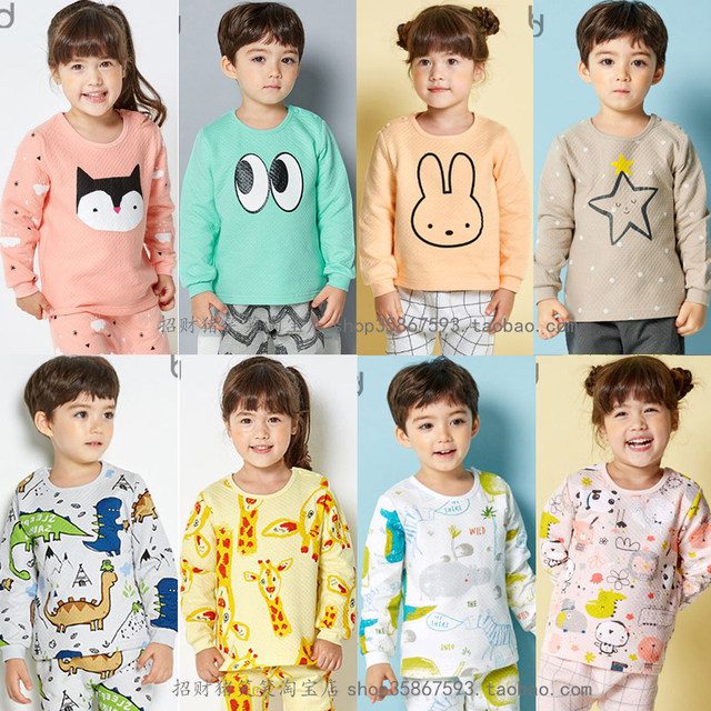 Children's thermal underwear set imported from South Korea, baby's thermal clothespins, cotton autumn clothes and long pants, boys and girls, big children, warm