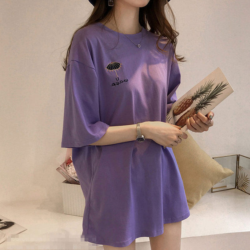 European goods embroidered short-sleeved t-shirt women's ins super hot T-shirt summer new Korean version loose and lazy wind top