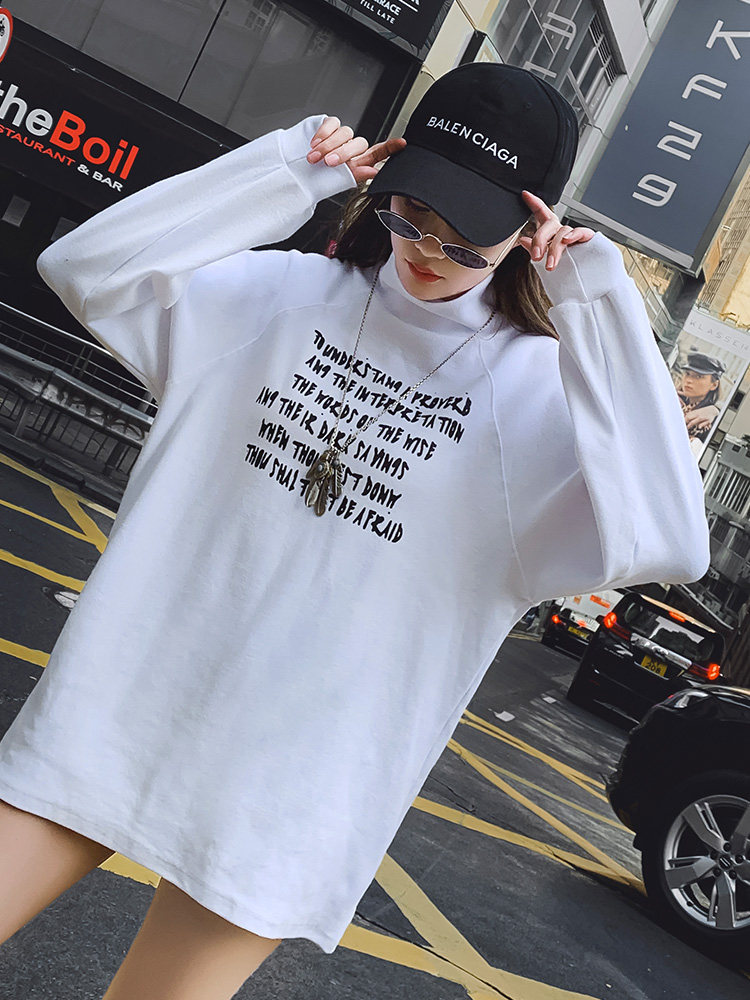 Fall coat woman without hat Han edition loose long sleeved lazy wind thin white coat half-tall cotton blouse