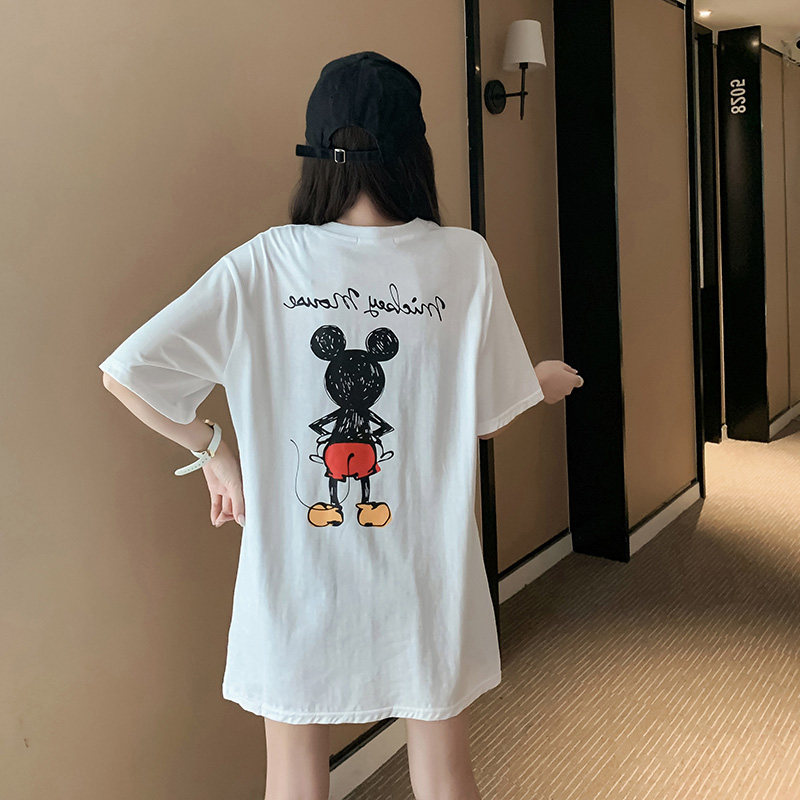 Mickey Short - sleeved t - shirt girl Mickey Mouse in summer 2023 new Korean edition loose long tummy coat in tide