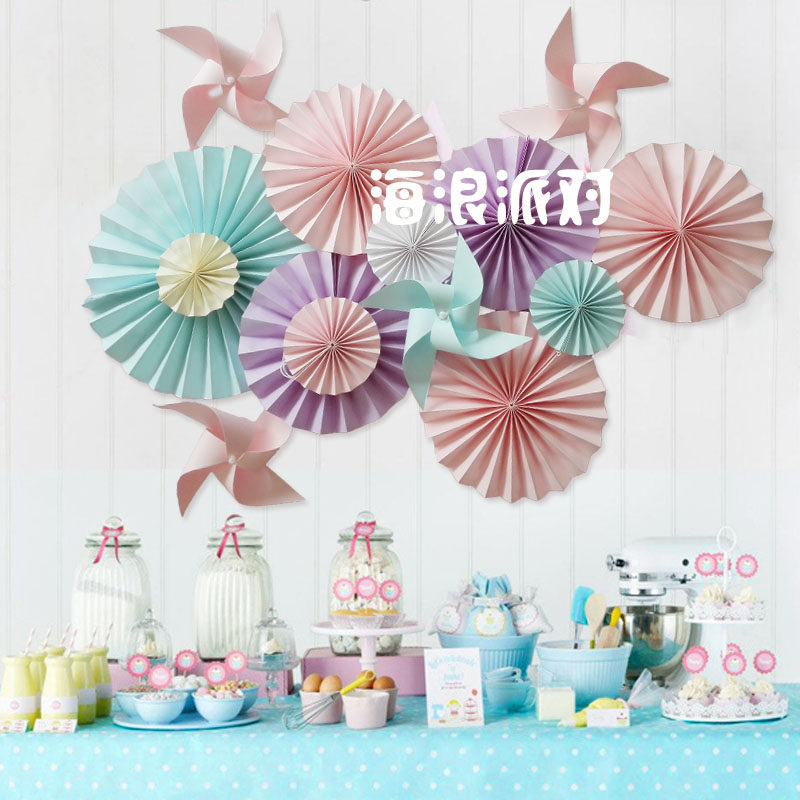Paper fan flower la flower Tanabata Valentine's Day gift dessert table background decoration decoration stage background wall window decoration