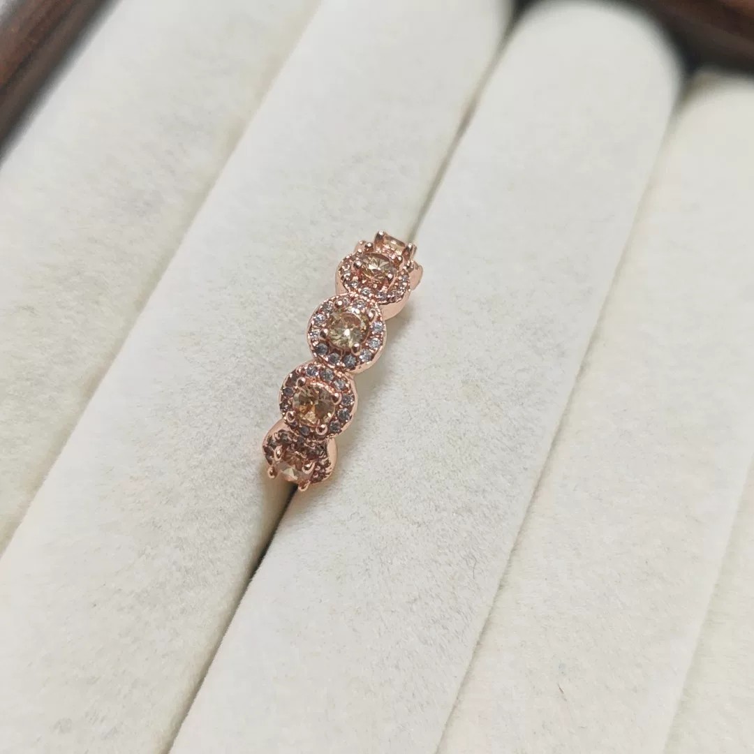 Yellow diamond surrounded 925 silver ring rose gold