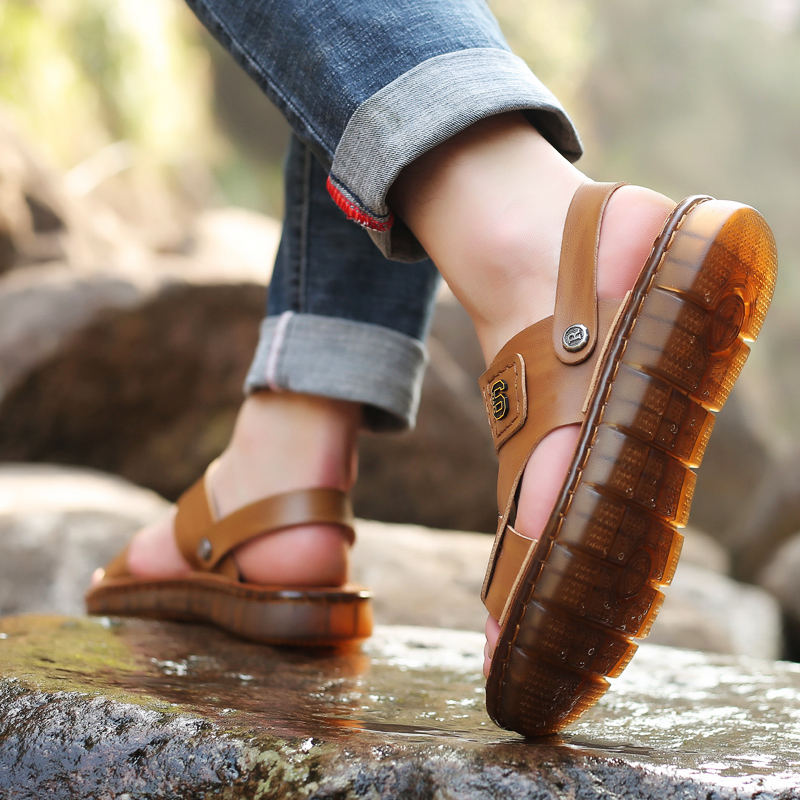 Summer men's sandals leather beef tendon bottom beach shoes non-slip casual shoes outer wear non-slip slippers men's shoes wear-resistant all-match