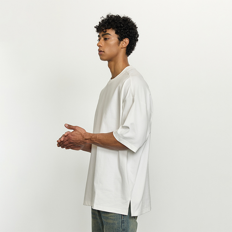 Black of Exit American High Street Style Solona Cool-Feel Silhouette Split Short-Sleeve T-Shirt Solid Color Base Shirt Short-Sleeve