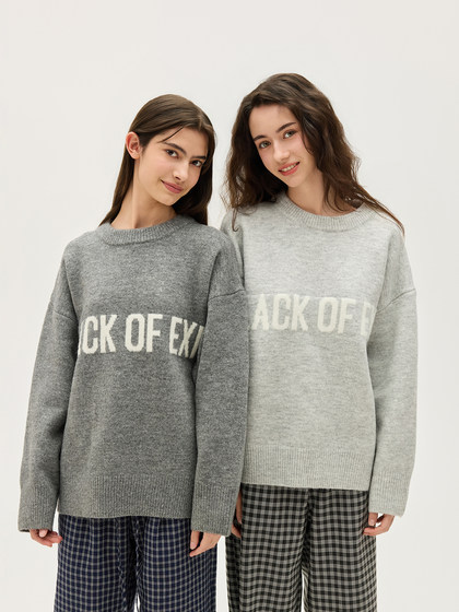 Black of Exit Chinese Style Casual Loose Knit Sweater High Street Crew Neck Pullover Knitwear for Men and Women Thick