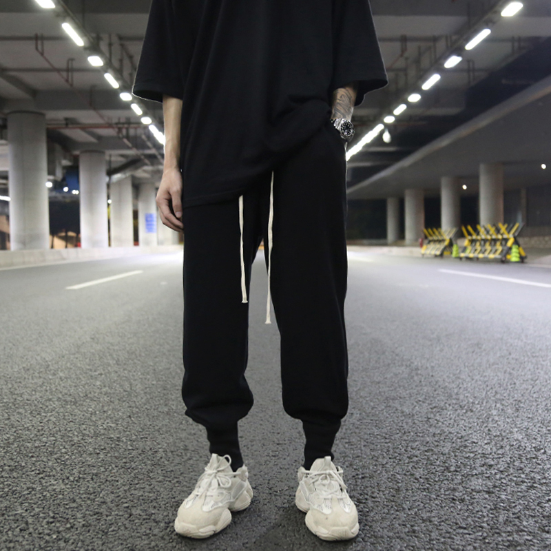Dark Ro Style European and American High Street Loose Terry Ribbed Jogger Pants ins Trendy Drawstring Versatile Casual Cotton Sweatpants