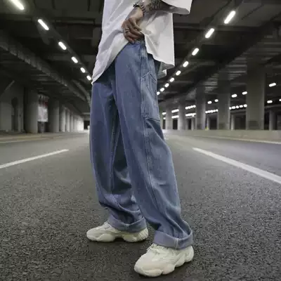 INS The same retro hip-hop hip-hop old school dad hypertrophic loose washed Hong Kong trend men's jeans