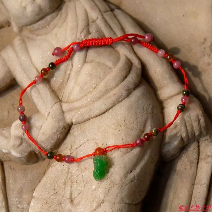 Mei Yirui 403 Natural Burma A Hàng hóa Laokeng Zhengyang Green Jadeite Brave Tourmaline Bead Anklet Hand Carved Belt Giấy chứng nhận - Vòng chân