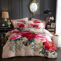 High-end 3D American pastoral cotton thickened warm ecological brushed four-piece set pure cotton quilt cover bedding