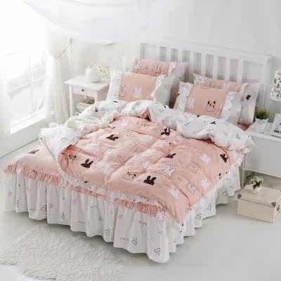 Korean version princess cotton bed skirt thickened four-piece quilt cover cotton bedspread 1 51 8 bed Simmons set sheets