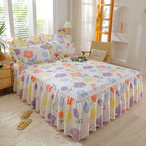 2022 new pure cotton bed dress clip cotton single piece full cotton bed cover Korean version pillowcase Three sets cartoon lace bedside bed cover