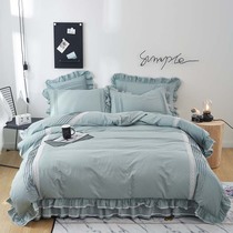 Full cotton Korean style minimalist lace double decker lace bed skirt with four sets of fine ferret crafts pure cotton bed with supplies