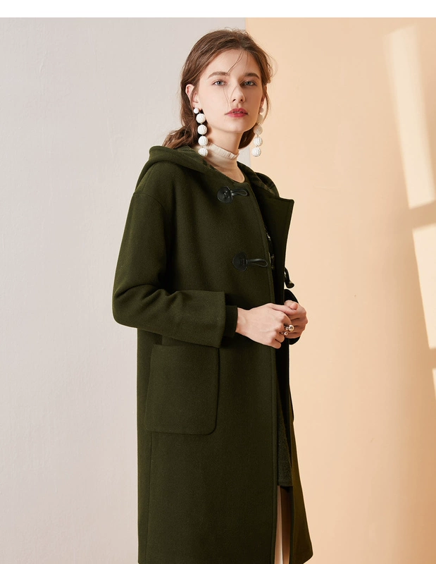 Áo khoác len Jiarenyuan 2018 mùa đông mới sừng của phụ nữ trùm đầu vai áo dài phần len - Accentuated eo áo