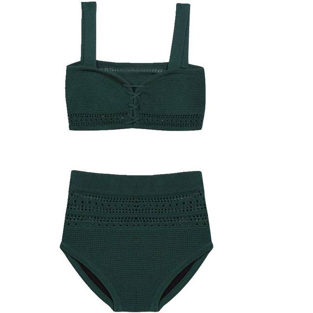 ພັກຮ້ອນປີ 2022 Sexy Sling Slim High Waisted Hollow Knitted Swimsuit Women's two-piece Lace-Up Split Swimsuit