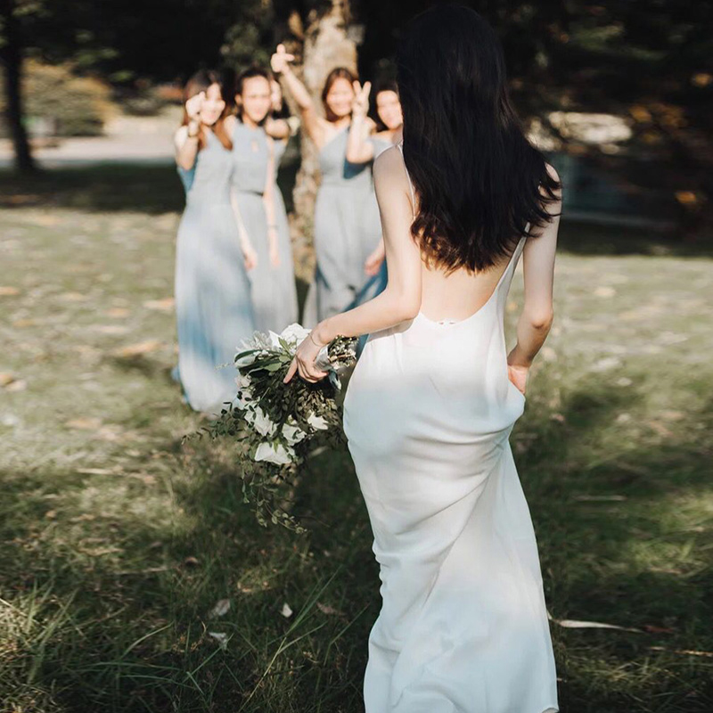 Morning gown woman bridal superior Sleeping Beauty wedding South Korean satin bestie accompanied by a sleeply burqa with a back one-piece dress 