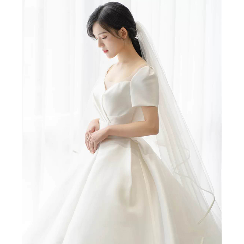French satin main wedding dress 2022 new temperament bride Mori simple trailing super fairy dreamy light wedding dress