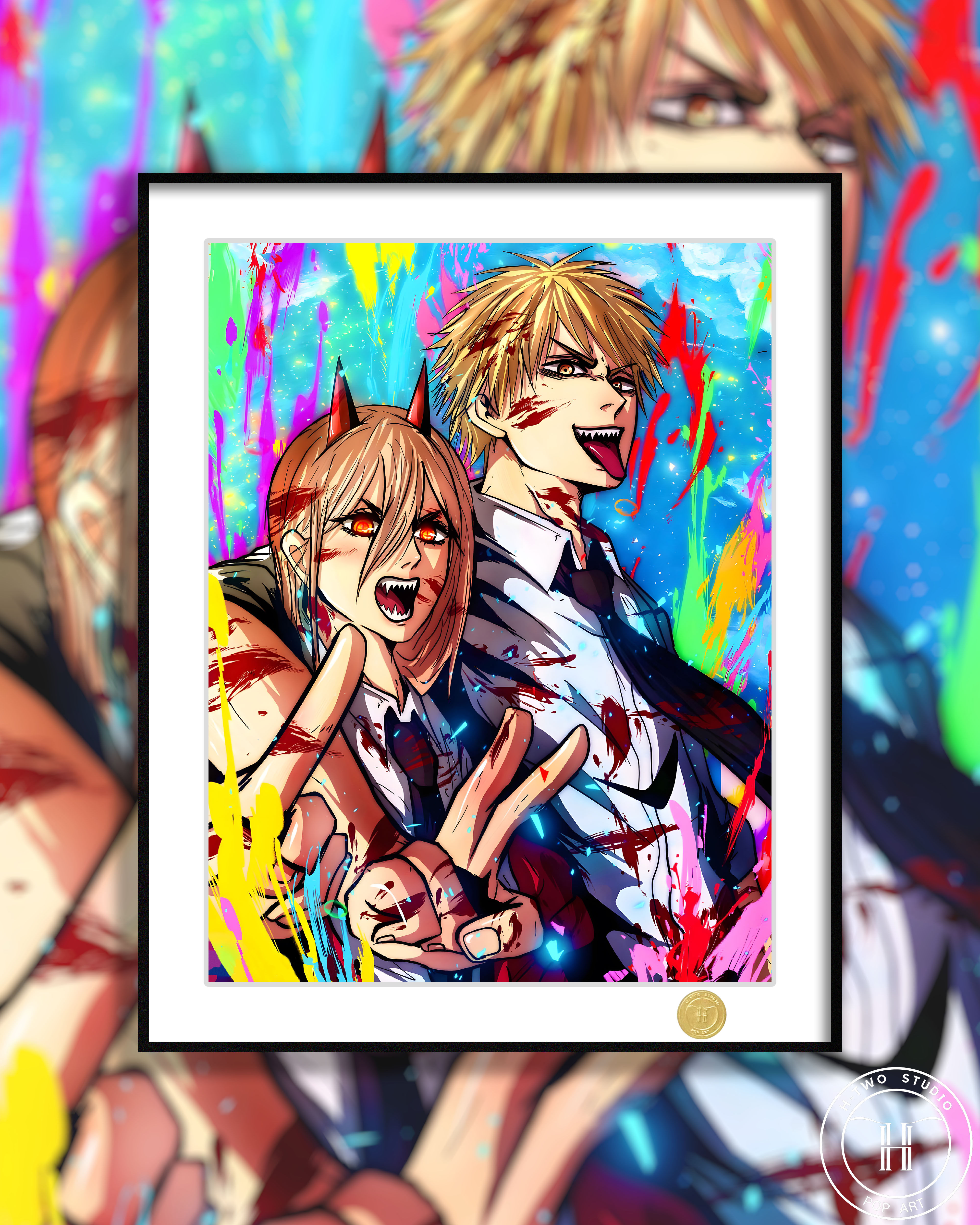 H2 Studio Chainsaw Man Power Denji Decoration Painting 50X40cm New