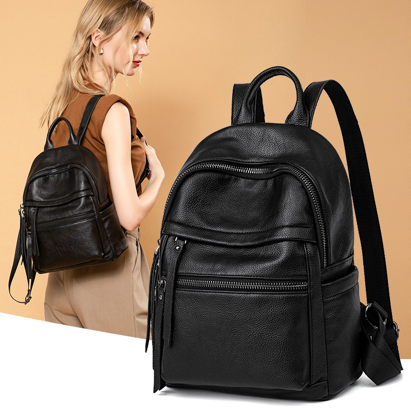 Fashion leather backpack women 2022 new trend Korean version leisure travel large capacity versatile soft leather backpack women