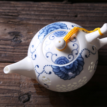 Hollow exquisite teapot Crystal transparent ceramic Blue and white porcelain Gongfu tea set Tea cup High white porcelain pot Hand grab pot