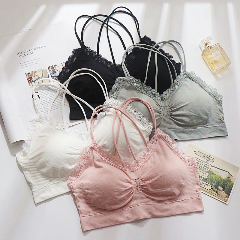 Beautiful back tube top underwear female students high school girl camisole sexy cross belt gathered chest pad bra