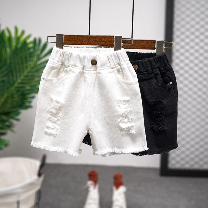Children's Summer Shorts 2025 New Summer Style Boys' Unique Ripped Casual Pants Baby Black and White Ultra-Short Breeches