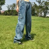 Брендовые ретро джинсовые штаны в стиле хип-хоп для отдыха подходит для мужчин и женщин, генерирование электричества, свободный прямой крой