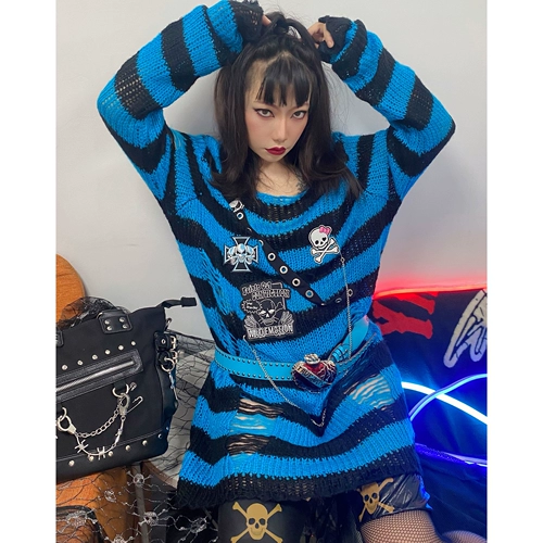 Демисезонный длинный трикотажный свитер, генерирование электричества, свободный крой, в стиле панк, средней длины