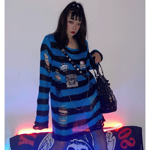 Демисезонный длинный трикотажный свитер, генерирование электричества, свободный крой, в стиле панк, средней длины