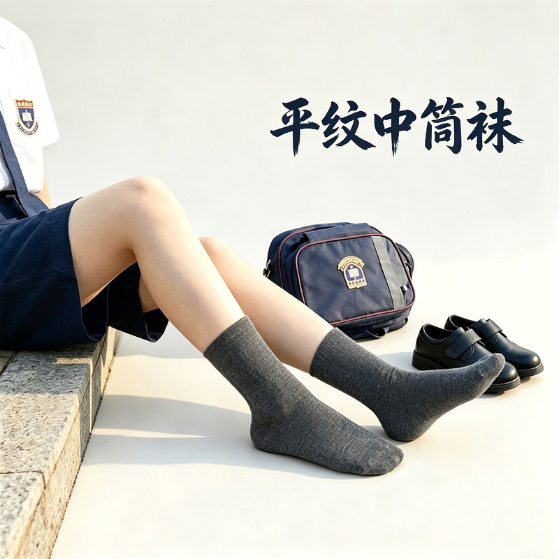 Plain Mid-Calf Socks for Students (Pack of Five) Cotton Boys' and Girls' School Uniform White Black Blue Gray Short Socks Plain Mid-Calf Socks for Students (Pack of Five) Cotton Boys' and Girls' School Uniform White Black Blue Gray Short Socks