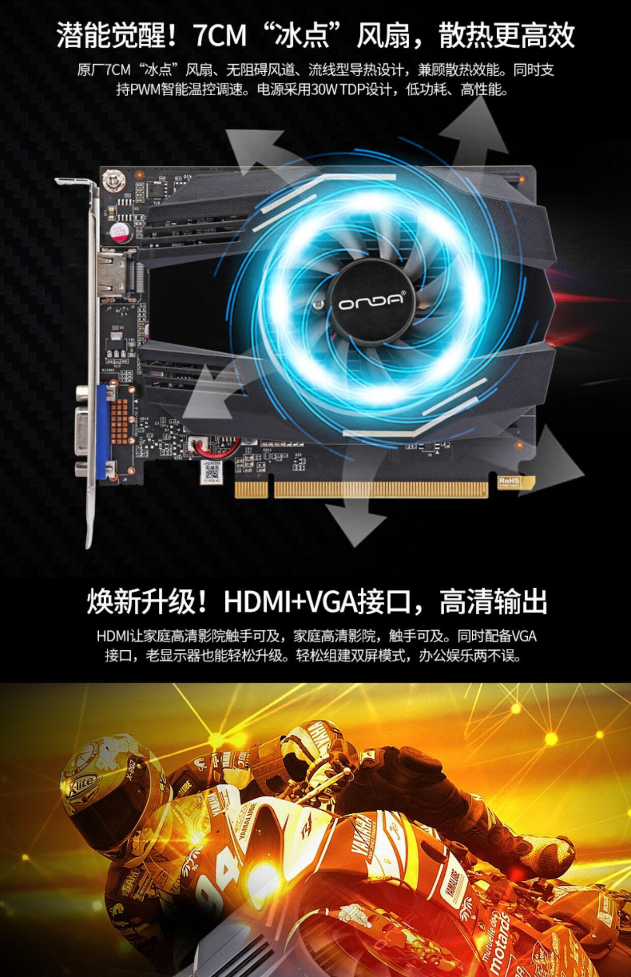 Видеокарта onda/昂达gt1030-v 2g台式电脑独立显卡2g显存lol显卡1030 4gd4-d