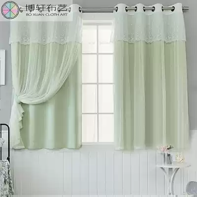 Pastoral small fresh green bay window short door curtain lace finished special curtains Floor-to-ceiling windows Bedroom living room screen curtain